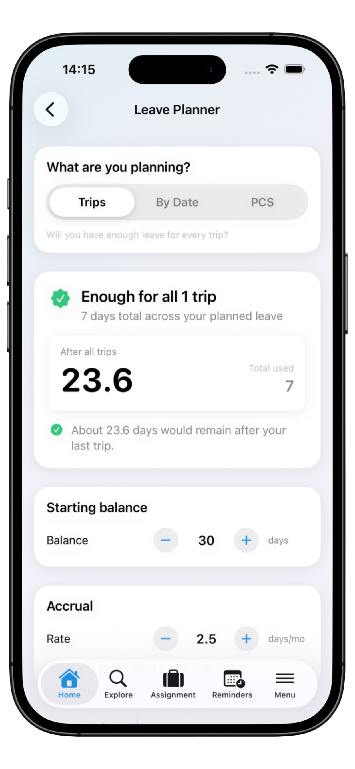 Leave planner screen